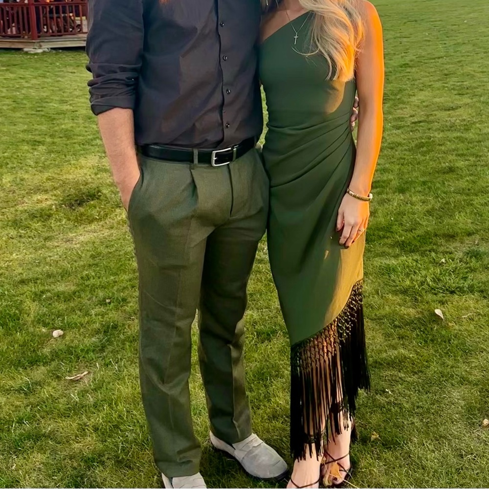 Green fringe midi dress